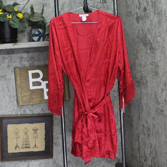 Linea Donatella Womens Satin Fringe-Trim Chemise OTF090 Crimson Red L - Picture 1 of 7